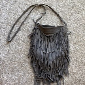 Grey/gray fringe purse/bag